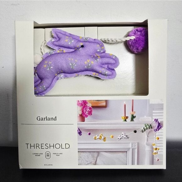 Threshold Easter Bunny Fabric & Pom Pom Garland Holiday Home Decor 6ft - Picture 2 of 7